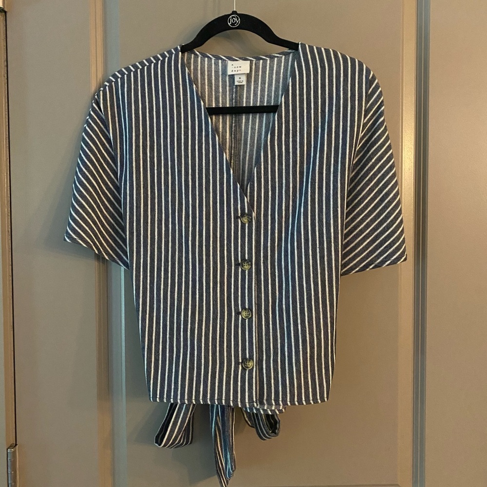 Blue and White striped Work Blouse